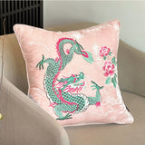 Flying Dragon Velvet Embroidery Cushion, Pink Embroidery Pillow Covers, Decorative Pillows, Housewarming gift