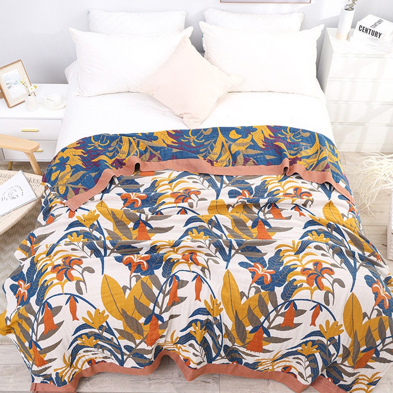 5 Layers Cotton Throw Bed Cover 100% cotton Muslin Woven Sofa Throw Home Decor, Double-sided Bed Throw Blanket, Housewarming gift.