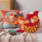 Embroidery traditional Chinese lucky koi fish pillows, folk art, soft toys, children's gifts,Decorative Pillows, Housewarming gift