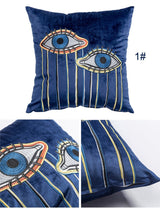 Evil Eye Velvet Embroidery Cushion, Embroidery Pillow Covers, Decorative Pillows, Housewarming gift