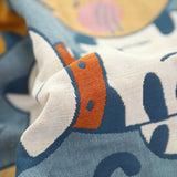 Cute Cat Cotton Throw Blanket Cotton Muslin Bedcover Sofa Blanket, Decorative Bed Woven Cotton Blanket, Housewarming Gift.