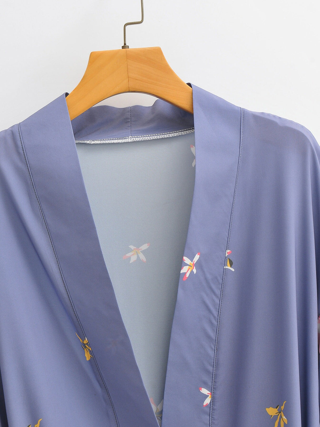 Kimono Blue Crane Print Sashes Women's V Neck Batwing Sleeves Kimono Jacket, Holiday Gifts for Her