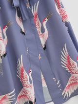 Kimono Blue Crane Print Sashes Women's V Neck Batwing Sleeves Kimono Jacket, Holiday Gifts for Her