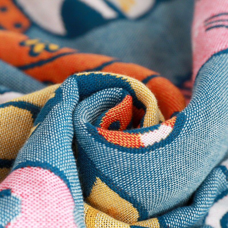 Cute Cat Cotton Throw Blanket Cotton Muslin Bedcover Sofa Blanket, Decorative Bed Woven Cotton Blanket, Housewarming Gift.