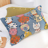 Cute Cat Cotton Throw Blanket Cotton Muslin Bedcover Sofa Blanket, Decorative Bed Woven Cotton Blanket, Housewarming Gift.