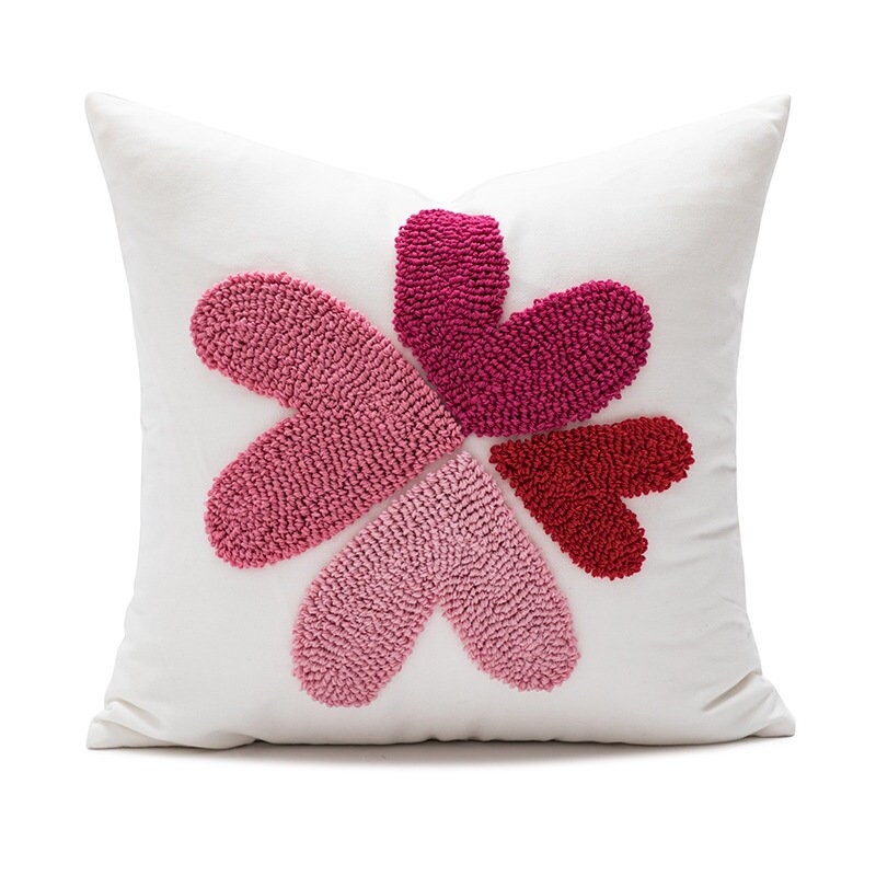 Flower Tufted Textured Pillow Case, Cotton Decorative Pillows 18x18", Housewarming gift.