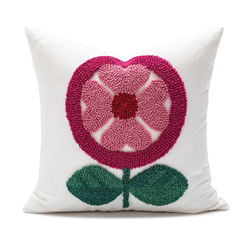 Flower Tufted Textured Pillow Case, Cotton Decorative Pillows 18x18", Housewarming gift.