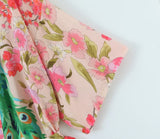 Cotton Kimono Vintage Cotton Peacock Flowers Print Kimono Sashes Women V Neck Batwing Sleeves Robe Kimono,Gift For Her