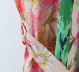 Cotton Kimono Vintage Cotton Peacock Flowers Print Kimono Sashes Women V Neck Batwing Sleeves Robe Kimono,Gift For Her