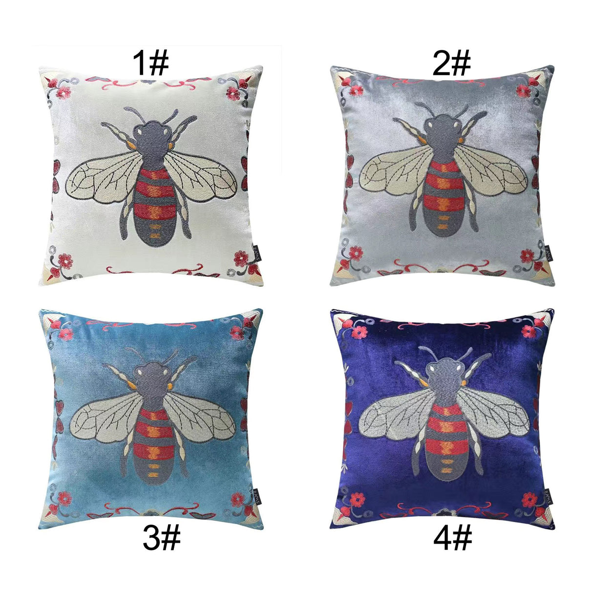 Luxury Velvet Flying bee Retro Inspired Embroidery Pillow Cover,20"X20" Decorative Pillows, Housewarming gift