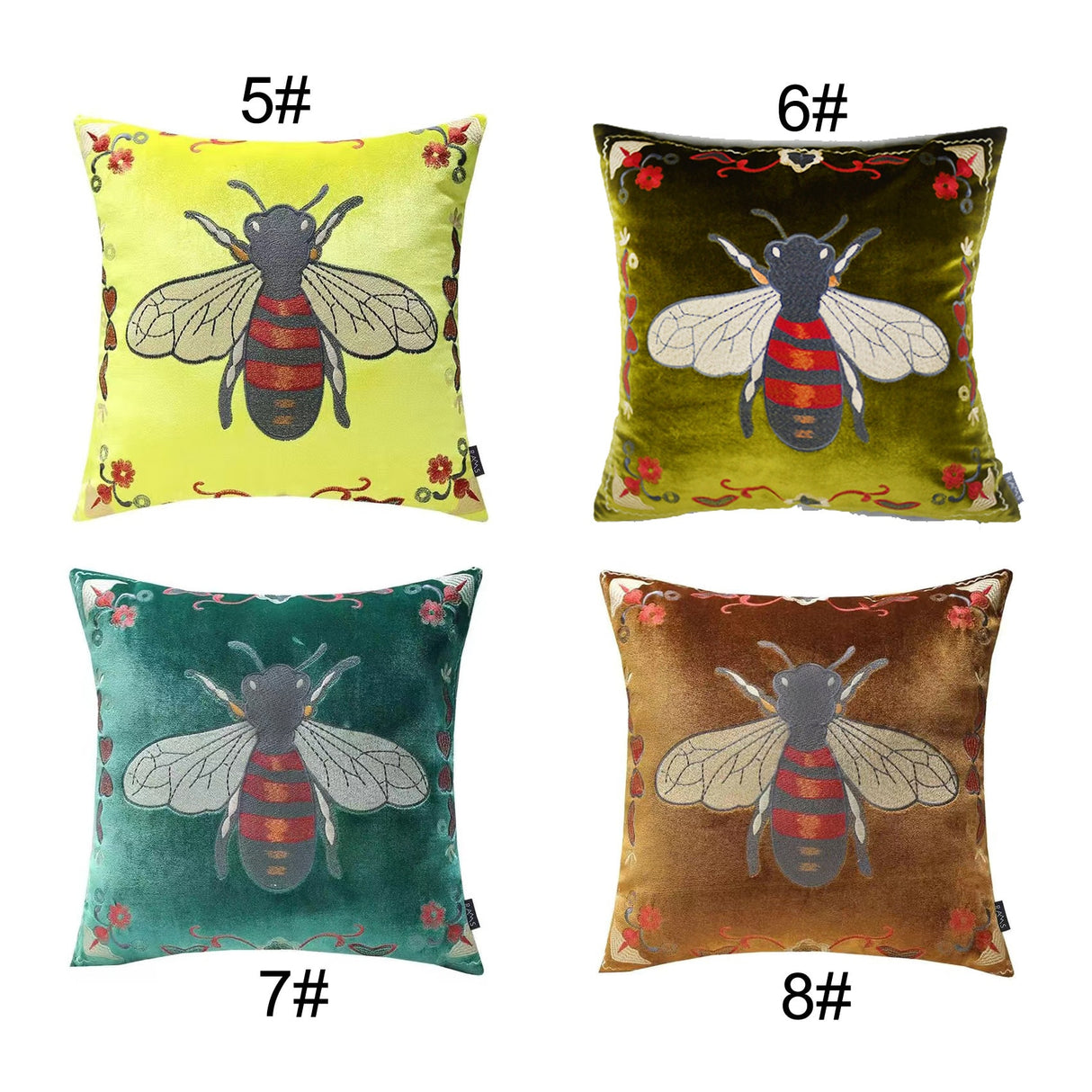 Luxury Velvet Flying bee Retro Inspired Embroidery Pillow Cover,20"X20" Decorative Pillows, Housewarming gift