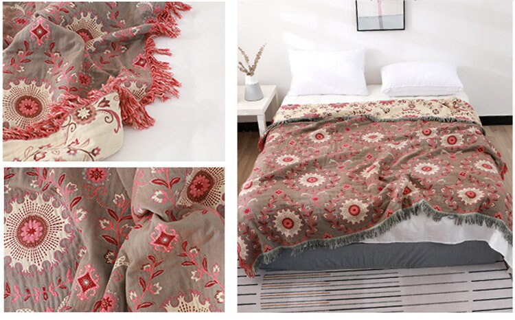 Four Layers Cotton Blanket 100% cotton bedcover Sofa Blanket, Double-Sided Use Sofa Throw Blanket for Queen Size Bed,Housewarming gift