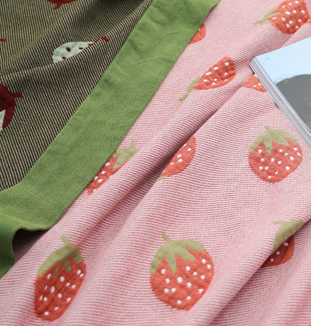 Pink strawberry cotton blanket 100% cotton, Bedcover sofa blanket, 90x98" Children Bedspread nap blanket cotton throw,Gift for Home, Decor
