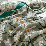 Green daisy cotton twill gauze blanket throw ,Bed cover sofa blanket, Bedspread nap blanket cotton throw,Gift for Home, Decor Home