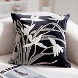 Velour Orchid Embroidery Cushion Cover 18x18",Decorative Pillows,Housewarming gift.