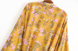 Cotton Kimono Boho Floral Print Sashes Women Bohemian V Neck Batwing Sleeves Short Robe Kimono ,Gifts For Women,Holiday Gifts