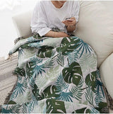 Tropical rain forest green leaves jacquard Woven Blankets, Sofa Blanket, Picnic blanket,Beach blanke,Double-Sided Use,Housewarming gift.