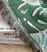 Tropical rain forest green leaves jacquard Woven Blankets, Sofa Blanket, Picnic blanket,Beach blanke,Double-Sided Use,Housewarming gift.