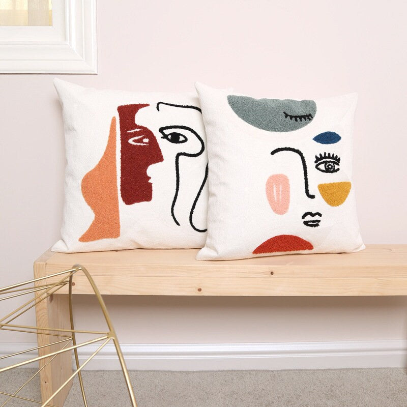 Picasso Designer Throw Pillow Sofa Cushion, Abstract Art Tufted Cushion Cover,Decorative Pillows,Housewarming gift.