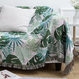 Tropical rain forest green leaves jacquard Woven Blankets, Sofa Blanket, Picnic blanket,Beach blanke,Double-Sided Use,Housewarming gift.