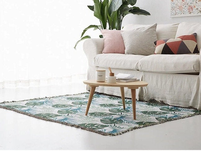 Tropical rain forest green leaves jacquard Woven Blankets, Sofa Blanket, Picnic blanket,Beach blanke,Double-Sided Use,Housewarming gift.