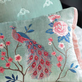 Peacock and peony Velour Embroidery Cushion, Cyan Embroidery Pillow Covers, Decorative Pillows, Housewarming gift