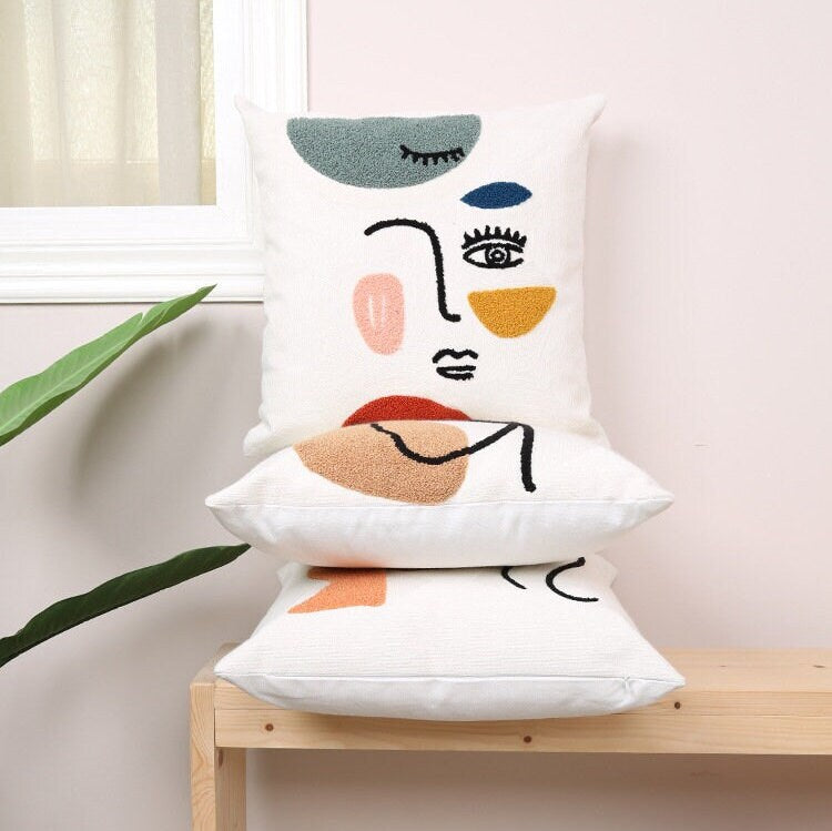 Picasso Designer Throw Pillow Sofa Cushion, Abstract Art Tufted Cushion Cover,Decorative Pillows,Housewarming gift.