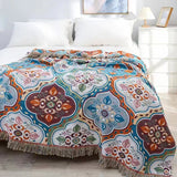 Bohemia Cotton Throw Bed Cover 100% cotton Muslin Woven Sofa Throw Home Decor, 59x79"Tassel Bed Throw Blanket, Housewarming gift.