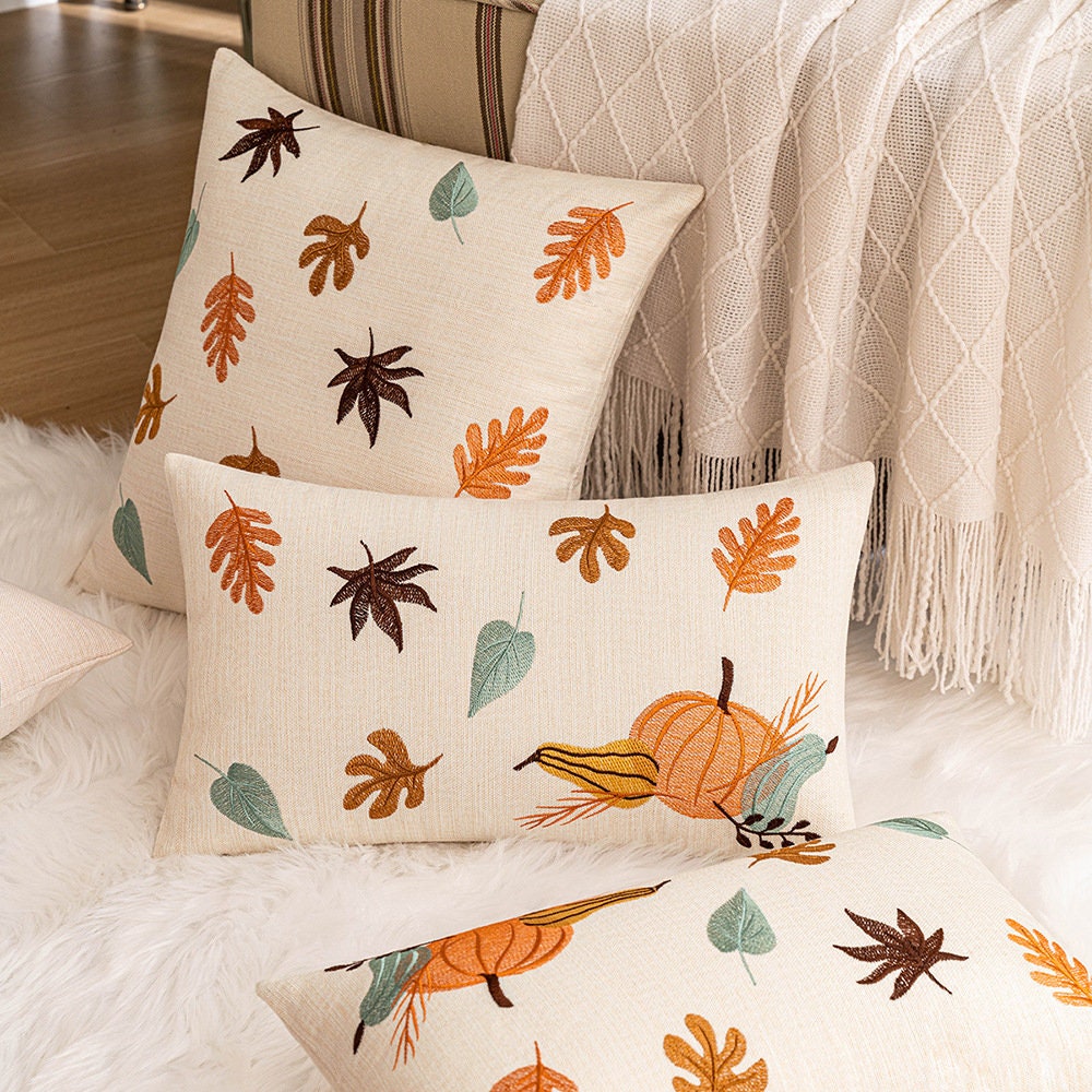 Halloween Pumpkin Embroidery Cushion Covers, Embroidery Pillow Covers, Decorative Pillows, Housewarming Gift,Holiday Gifts.