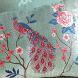 Peacock and peony Velour Embroidery Cushion, Cyan Embroidery Pillow Covers, Decorative Pillows, Housewarming gift