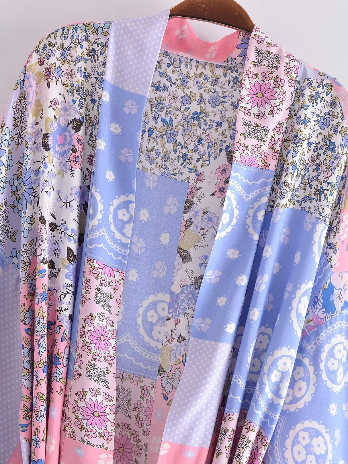 Cotton Kimono Boho Vintage Abstract Flowers Print Sashes Women Bohemian V Neck Batwing Sleeves happy short robe Kimono Jacket,gift for her