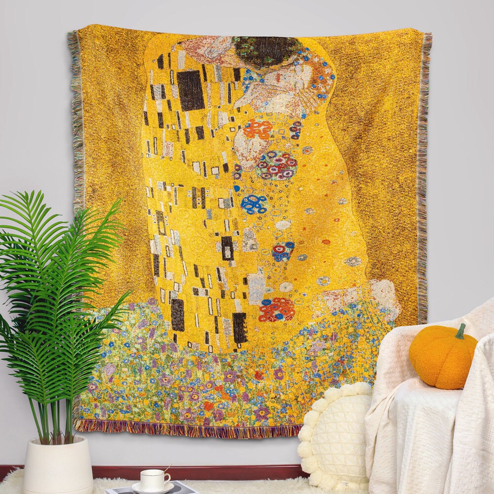 The Kiss Gustav Klimt Throw Blanket, jacquard blanket, Woven Large Size Throw, Sofa Blanket, Picnic blanket,Beach blanke,Housewarming gift.
