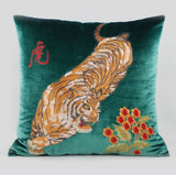 Luxury Velvet Tiger Retro Inspired Embroidery Pillow Cover,20"X20" Decorative Pillows, Housewarming gift