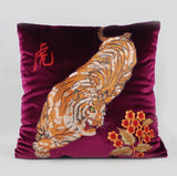 Luxury Velvet Tiger Retro Inspired Embroidery Pillow Cover,20"X20" Decorative Pillows, Housewarming gift