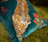 Luxury Velvet Tiger Retro Inspired Embroidery Pillow Cover,20"X20" Decorative Pillows, Housewarming gift