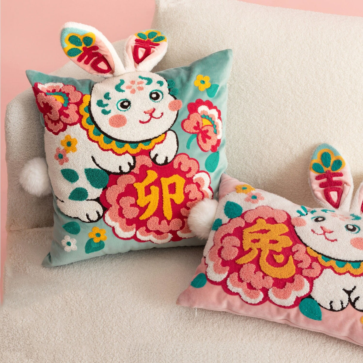 Embroidery Chinese traditional zodiac rabbit pillows, folk art, soft toys, children's gifts,Decorative Pillows, Housewarming gift