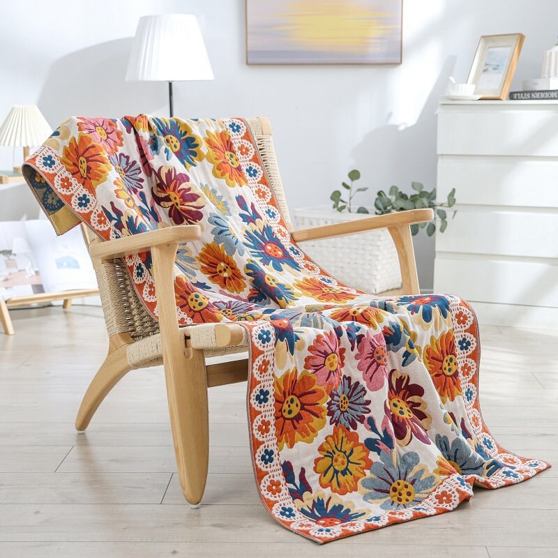 Cotton Throw Bed Cover 100% cotton Muslin Woven Sofa Throw Home Decor, Double-sided Bed Throw Blanket, Housewarming gift.