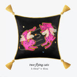 Luxury Velour Flying cat Retro Inspired Pillow Cover,Embroidery Pillow Covers, Tassel Pillow, Decorative Pillows, Housewarming gift