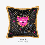 Luxury Velour Flying cat Retro Inspired Pillow Cover,Embroidery Pillow Covers, Tassel Pillow, Decorative Pillows, Housewarming gift