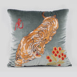 Luxury Velvet Tiger Retro Inspired Embroidery Pillow Cover,20"X20" Decorative Pillows, Housewarming gift