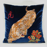 Luxury Velvet Tiger Retro Inspired Embroidery Pillow Cover,20"X20" Decorative Pillows, Housewarming gift