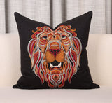 Luxury Velour Multi stitch lion embroidery Textured Pillow Cover,Embroidery Pillow Covers, 18x18", Decorative Pillows, Housewarming gift