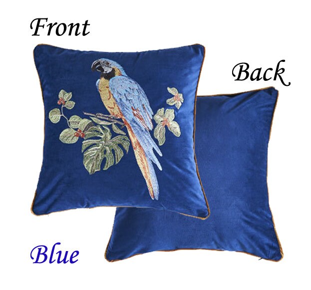 Velvet embroidery parrot embroidery cushion cover,Embroidery Pillow Covers, Available in two color,Decorative Pillows, Housewarming gift