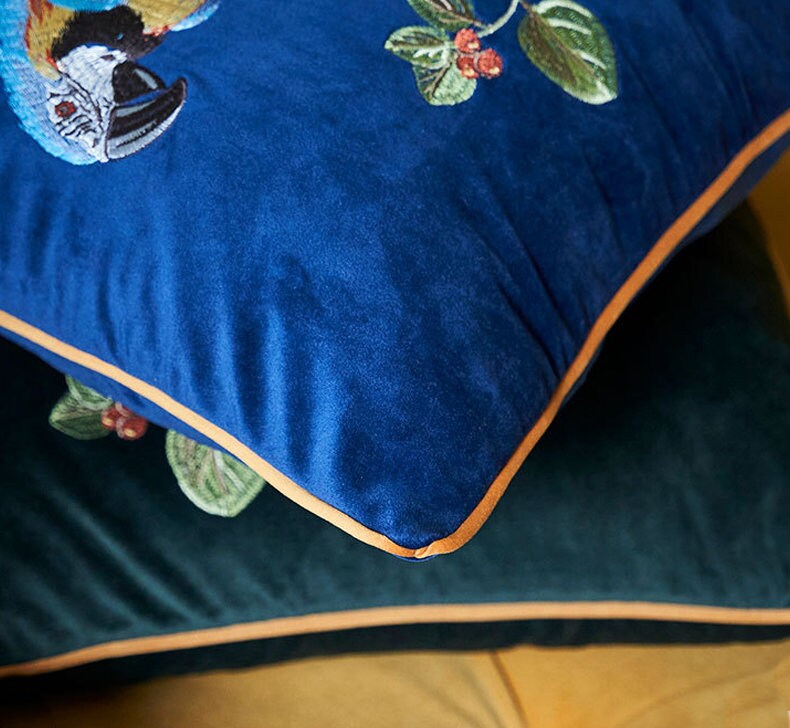 Velvet embroidery parrot embroidery cushion cover,Embroidery Pillow Covers, Available in two color,Decorative Pillows, Housewarming gift