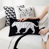 Luxury Velour white tiger embroidery Appliqué Textured Pillow Cover,Embroidery Pillow Covers, Decorative Pillows, Housewarming gift