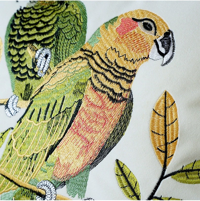 Canvas cotton embroidery parrot embroidery cushion cover,Embroidery Pillow Covers, Decorative Pillows, Housewarming gift