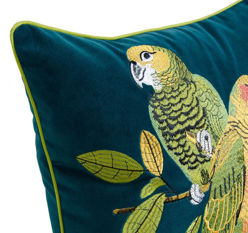 Velvet embroidery parrot cushion cover,Embroidery Pillow Covers,Decorative Pillows, Housewarming gift