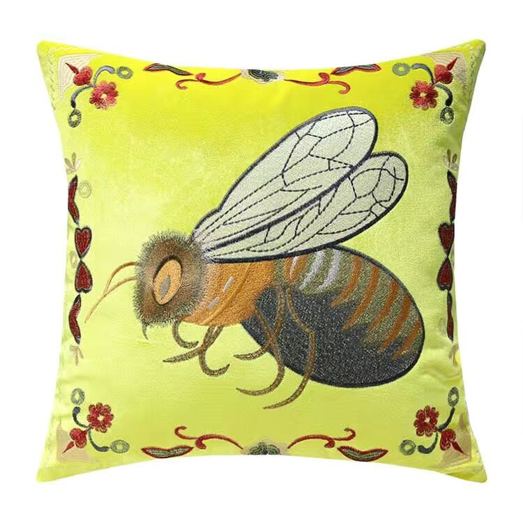 Luxury Velvet Flying wasp Retro Inspired Pillow Cover,Embroidery Pillow Covers, Decorative Pillows, Housewarming gift