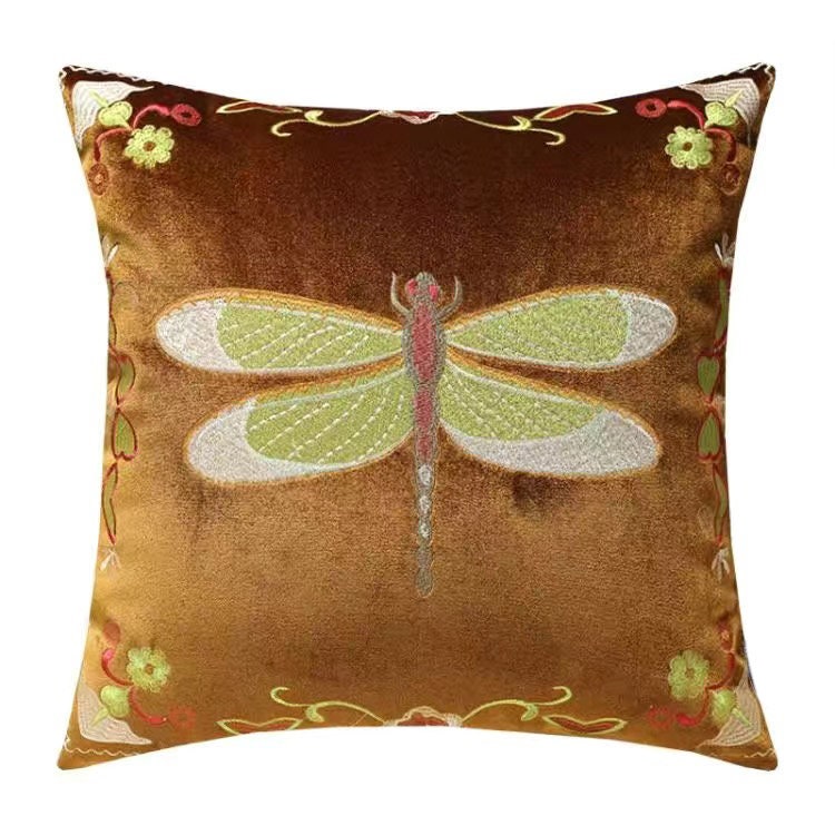 Luxury Velvet Flying Dragonfly Retro Inspired Pillow Cover,Embroidery Pillow Covers, Decorative Pillows, Housewarming gift