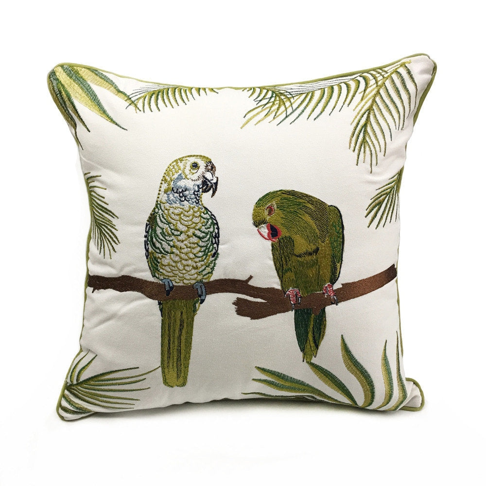 Canvas cotton embroidery parrot embroidery cushion cover,Embroidery Pillow Covers, Decorative Pillows, Housewarming gift